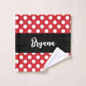 Zwart met rode witte polka stippen gepersonaliseer bad handdoek (Wasdoekje)