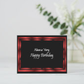 Zwart met rood lint Happy Birthday - aanpassen Briefkaart (Staand voorkant)