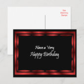 Zwart met rood lint Happy Birthday - aanpassen Briefkaart (Voorkant / Achterkant)