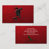 Zwart met rood rozen Initiaal F Gothic Visitekaart Visitekaartje (Voorkant / Achterkant)