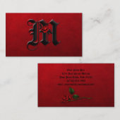 Zwart met rood rozen Initiaal M Gothic Visitekaart Visitekaartje (Voorkant / Achterkant)