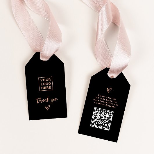 Zwart met Roos Gold Script en Hart | Dank je Cadeaulabel