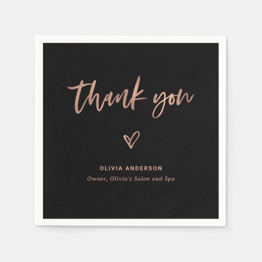 Zwart met Roos Gold Script en Hart | Dank je Servet (Voorkant)