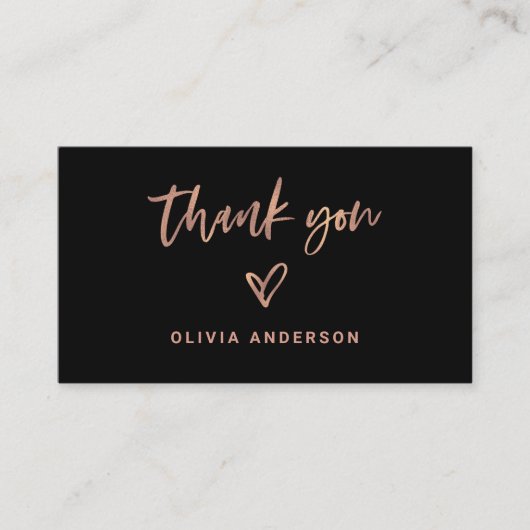 Zwart met Roos Gold Script en Hart | Dank je Visitekaartje (Voorkant)