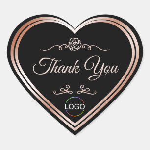 Zwart met Roos Goud Lijst en Logo Schattige Bedank Hart Sticker