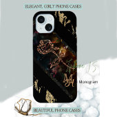 Zwart met Roos Monogram iPhone 15 Case