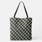 zwart met roze bloemen en bladeren tote bag (Achterkant)