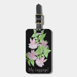 zwart met roze bloemen over de hele florale afdruk bagagelabel