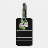 zwart met roze bloemen over de hele florale afdruk bagagelabel (Achterkant verticaal)