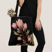 Zwart met roze bloemen tote bag (Dichtbij)