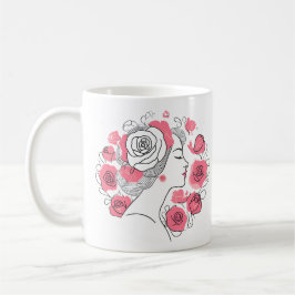 Zwart met roze bloemetjes vrouw koffiethee mok