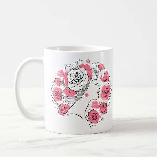Zwart met roze bloemetjes vrouw koffiethee mok (Links)