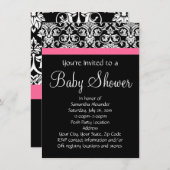 Zwart met Roze Damask Baby shower Kaart (Voorkant / Achterkant)