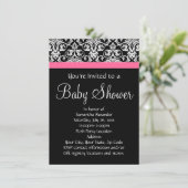 Zwart met Roze Damask Baby shower Kaart (Staand voorkant)
