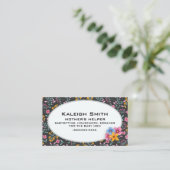 Zwart met Roze en Gele Floral Moeder Helper Contactkaartje (Staand voorkant)