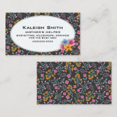 Zwart met Roze en Gele Floral Moeder Helper Contactkaartje (Voorkant / Achterkant)