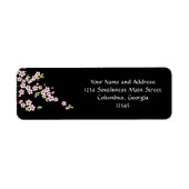 Zwart met roze en groene Cherry Blossom Sakura Etiket (Voorkant)