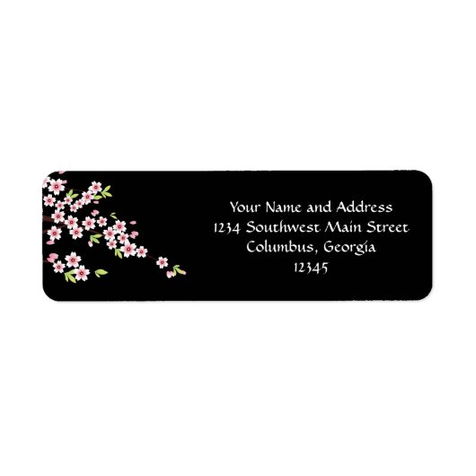 Zwart met roze en groene Cherry Blossom Sakura Etiket (Voorkant)