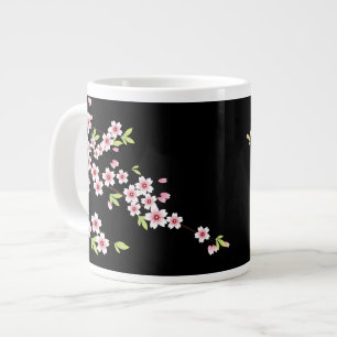 Zwart met roze en groene Cherry Blossom Sakura Grote Koffiekop