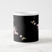 Zwart met roze en groene Cherry Blossom Sakura Grote Koffiekop (Voorkant)