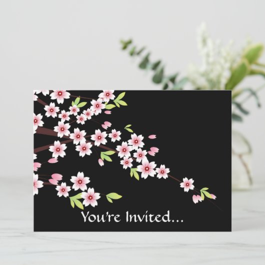 Zwart met roze en groene Cherry Blossom Sakura Kaart (Staand voorkant)