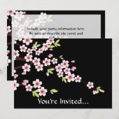 Zwart met roze en groene Cherry Blossom Sakura Kaart (Voorkant / Achterkant)