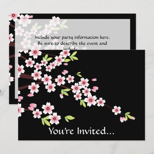 Zwart met roze en groene Cherry Blossom Sakura Kaart (Voorkant / Achterkant)