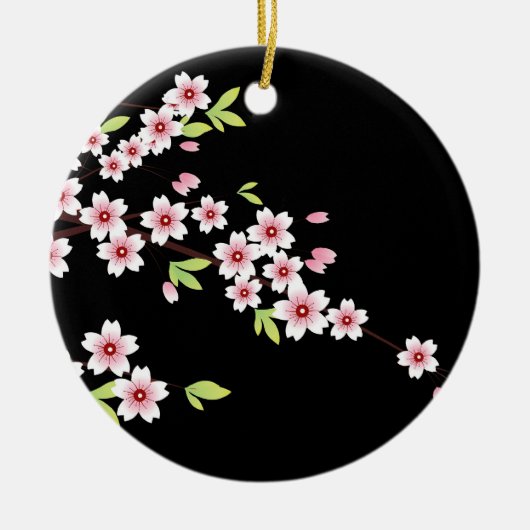 Zwart met roze en groene Cherry Blossom Sakura Keramisch Ornament (Voorkant)