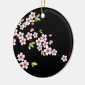 Zwart met roze en groene Cherry Blossom Sakura Keramisch Ornament (Links)