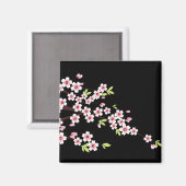 Zwart met roze en groene Cherry Blossom Sakura Magneet (Voorkant / Achterkant)