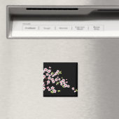 Zwart met roze en groene Cherry Blossom Sakura Magneet (Insitu (Vaatwasser))