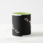 Zwart met roze en groene Cherry Blossom Sakura Mok (Midden)
