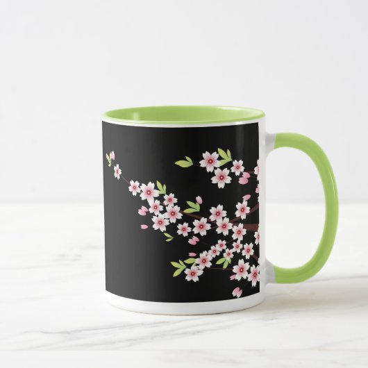 Zwart met roze en groene Cherry Blossom Sakura Mok (Rechts)