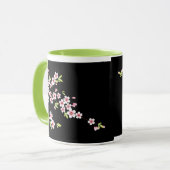 Zwart met roze en groene Cherry Blossom Sakura Mok (Voorkant links)