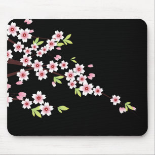 Zwart met roze en groene Cherry Blossom Sakura Muismat