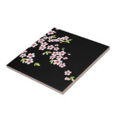 Zwart met roze en groene Cherry Blossom Sakura Tegeltje (Zijkant)