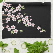 Zwart met roze en groene Cherry Blossom Sakura Theedoek (Gevouwen)
