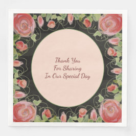 Zwart met roze Floral Servet