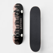 Zwart met roze glitter-schijven op maat persoonlijk skateboard (Voorkant)