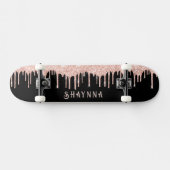 Zwart met roze glitter-schijven op maat persoonlijk skateboard (Horizontaal)