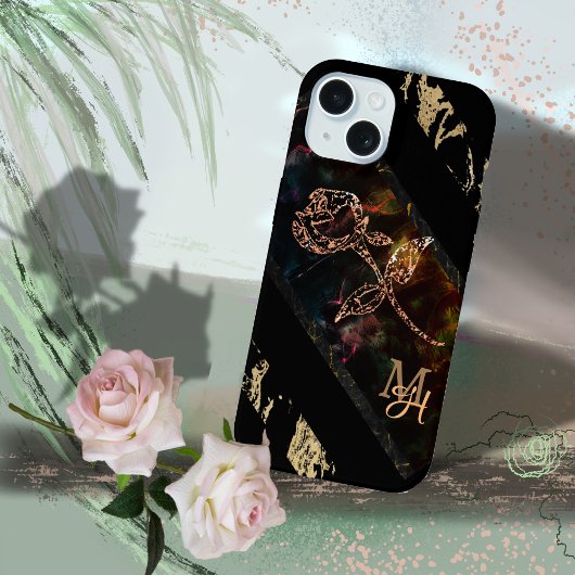 Zwart met Roze Monogram iPhone 15 Case