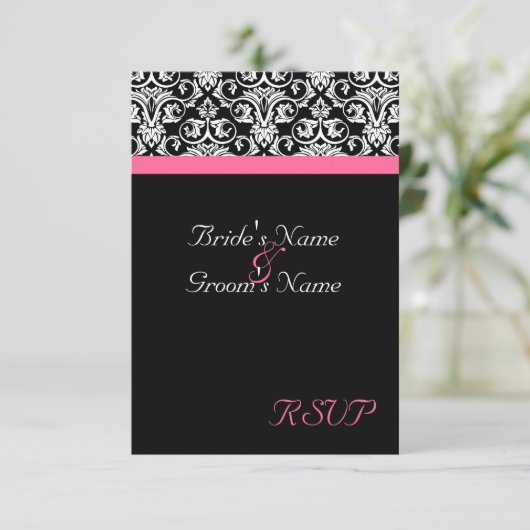 Zwart met Roze Passie Bruiloft Matching RSVP (Staand voorkant)