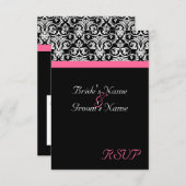 Zwart met Roze Passie Bruiloft Matching RSVP (Voorkant / Achterkant)