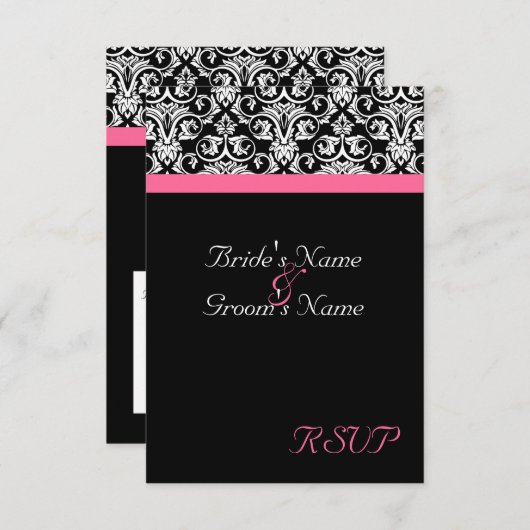 Zwart met Roze Passie Bruiloft Matching RSVP (Voorkant / Achterkant)