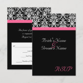 Zwart met Roze Passie Bruiloft Matching RSVP Kaartje (Voorkant / Achterkant)