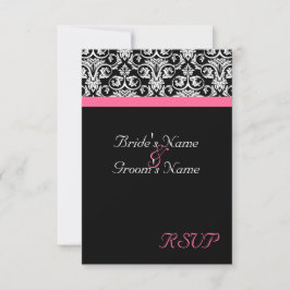 Zwart met Roze Passie Bruiloft Matching RSVP Kaartje