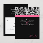 Zwart met Roze Passie Trouw Matching RSVP Kaartje (Voorkant / Achterkant)