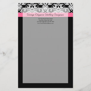 Zwart met Roze Passion Damask Briefpapier