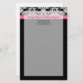Zwart met Roze Passion Damask Briefpapier (Voorkant / Achterkant)