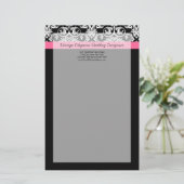 Zwart met Roze Passion Damask Briefpapier (Staand voorkant)